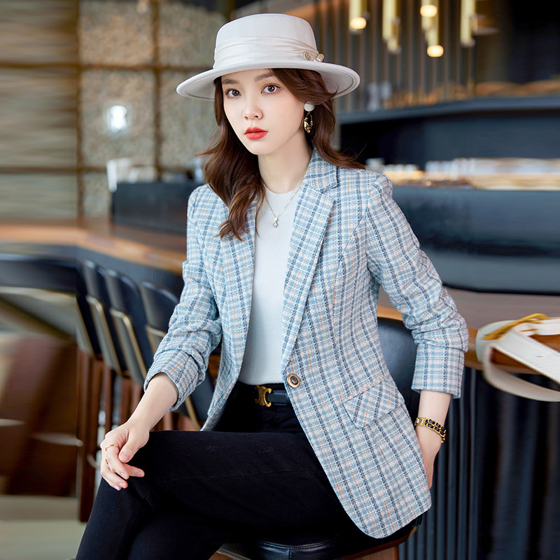 Casual Plaid Autumn Western Style Women's Clothing Long Coat - Image 5