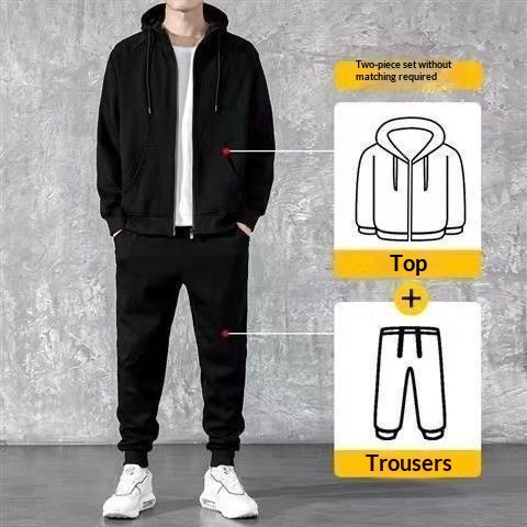 Men's Loose Zip-up Hoodie Sweater Set - Image 3