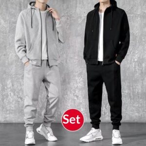 Men's Loose Zip-up Hoodie Sweater Set