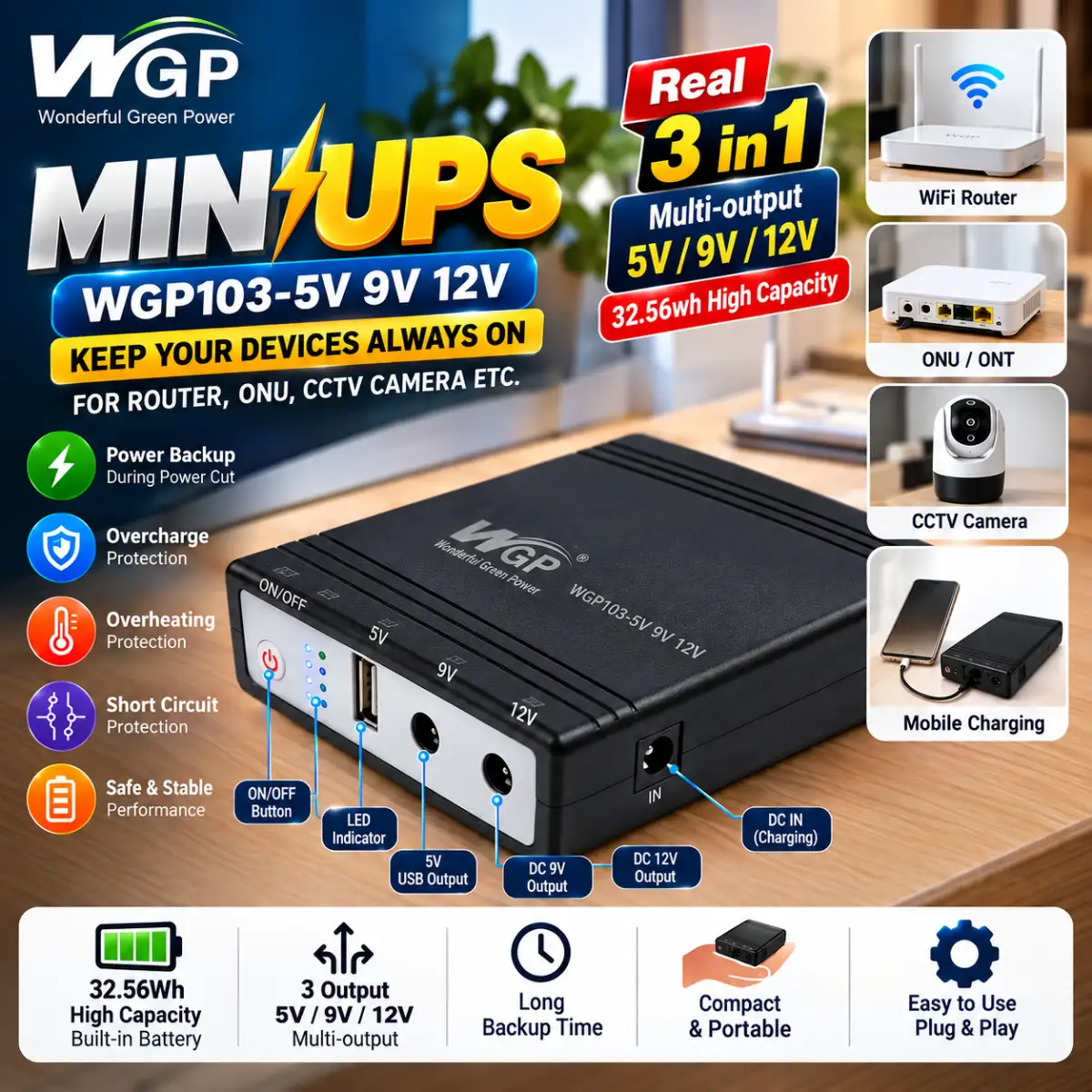 WGP Mini UPS WGP103-5V 9V 12V ??? 32.56Wh